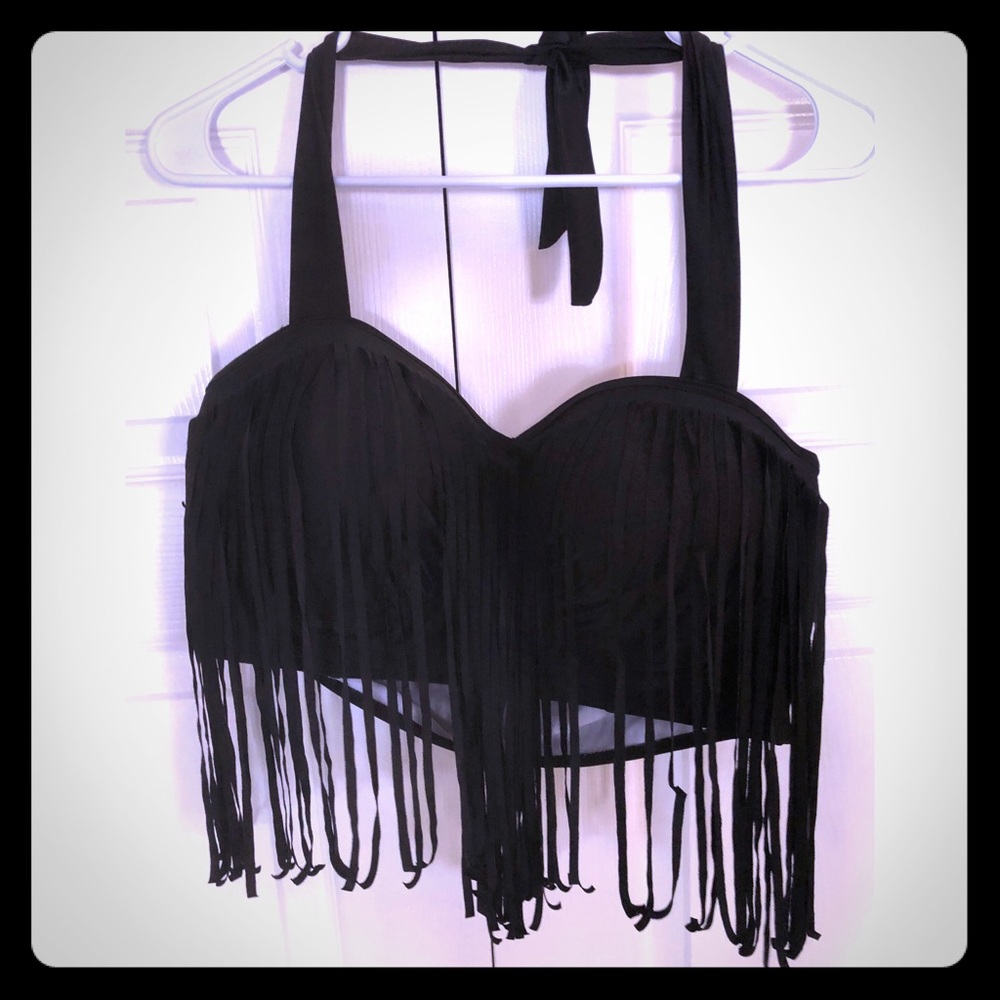 Fringe plus size bikini high waisted bottoms